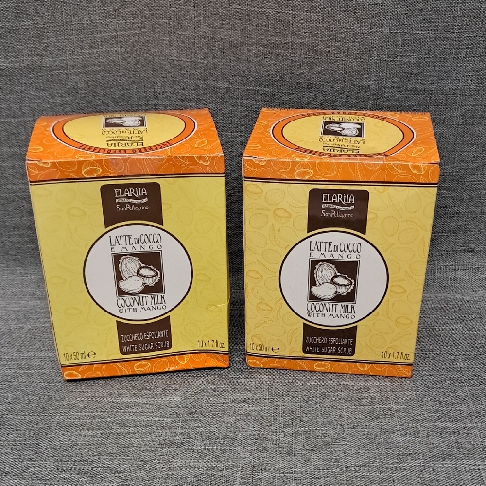 2 Elariia San Pellegrino Coconut Milk With Mango White Sugar Scrub 10x1.7 Fl.oz.